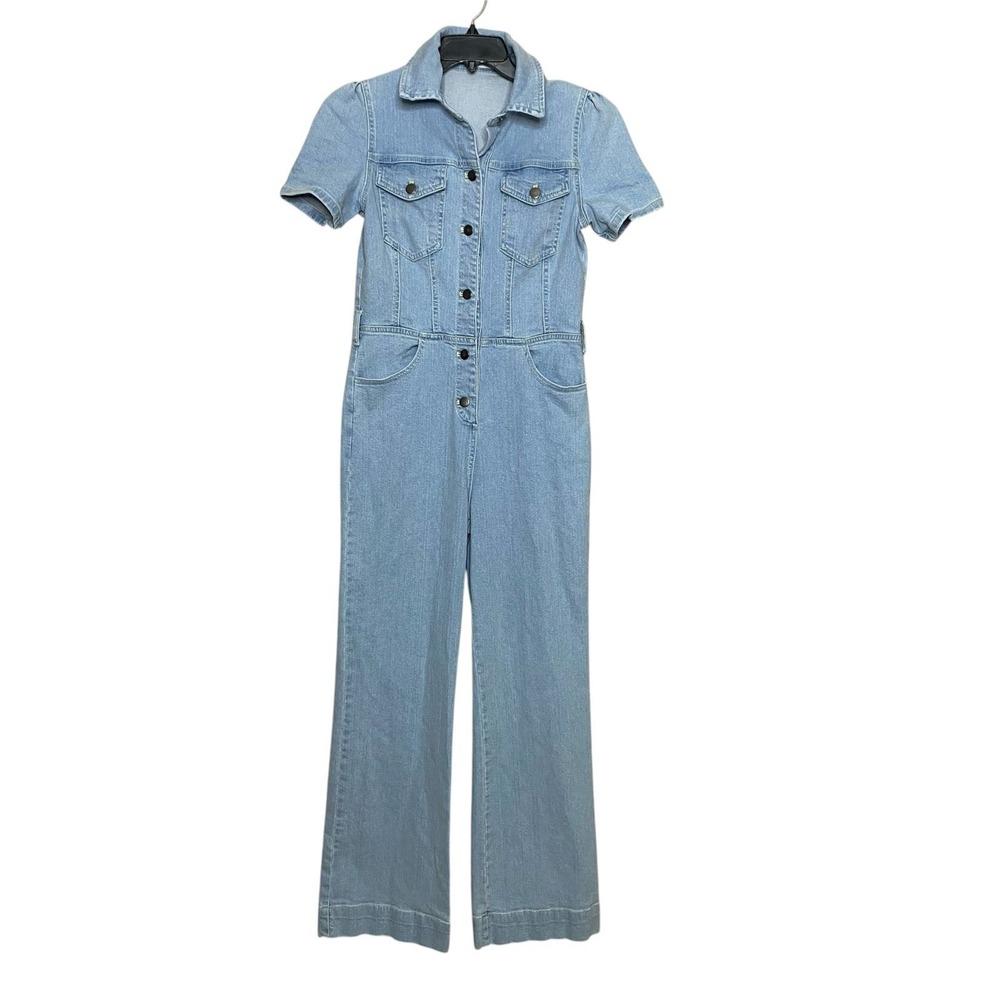 AVEC LES FILLES Womens Sz‎ 27 Jumpsuit Light Wash Denim Wide Leg (Missing Belt)